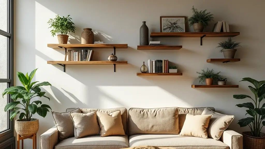 30 Rustic Floating Shelf Living Room Decor Ideas