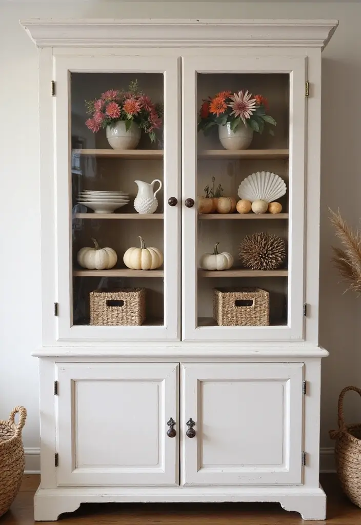 30 Rustic Living Room Cabinet Decor Ideas to Elevate Your Space - 10. Seasonal Decor Changes 1