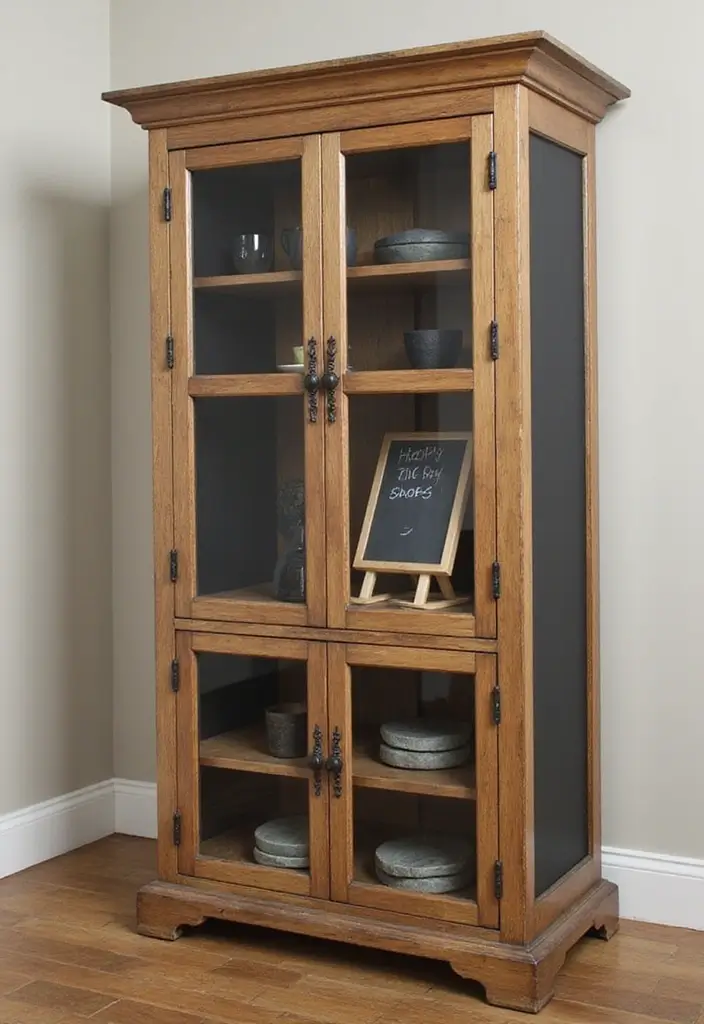 30 Rustic Living Room Cabinet Decor Ideas to Elevate Your Space - 17. Chalkboard or Slate Accents 1