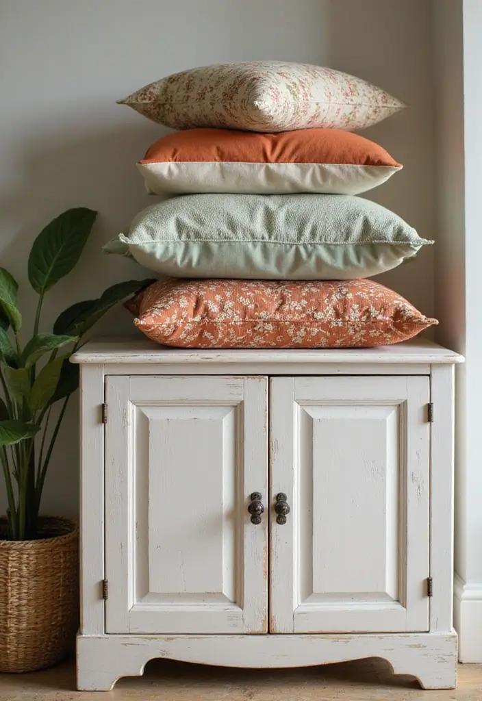 30 Rustic Living Room Cabinet Decor Ideas to Elevate Your Space - 19. Cozy Corner with Pillows 1