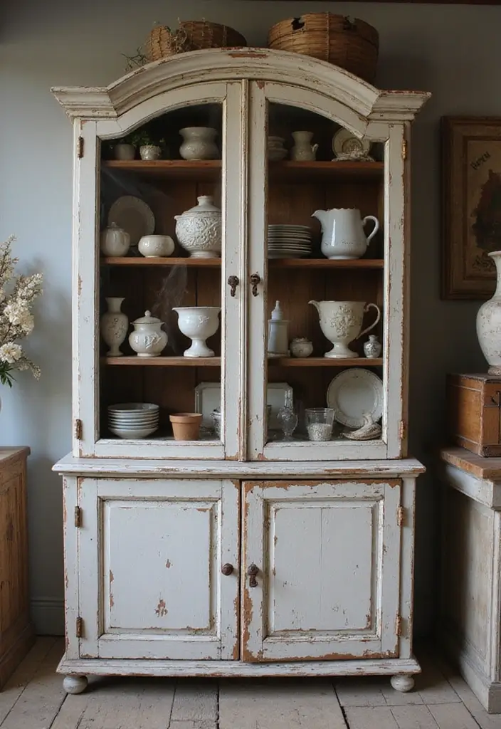 30 Rustic Living Room Cabinet Decor Ideas to Elevate Your Space - 30. Embrace Imperfection with Vintage Finds 1