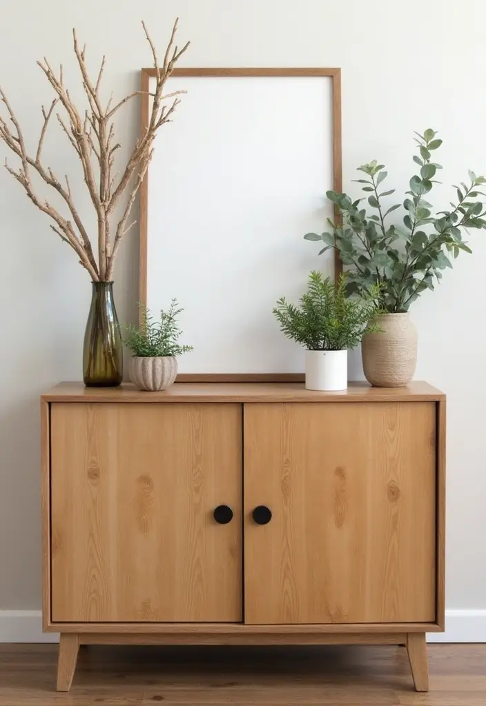30 Rustic Living Room Cabinet Decor Ideas to Elevate Your Space - 4. Nature-Inspired Decor 1