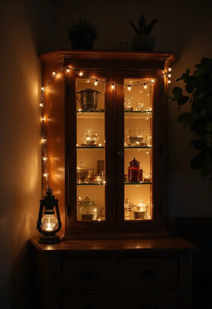 30 Rustic Living Room Cabinet Decor Ideas to Elevate Your Space - 6. Decorative Lighting 1