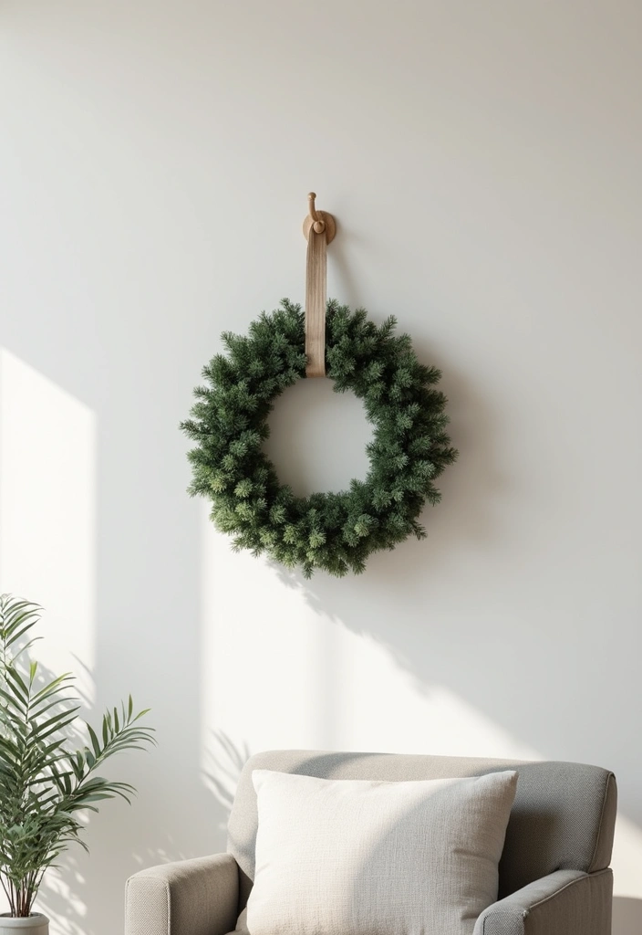 30 Small Living Room Christmas Decor Ideas for a Minimalist Touch - 1. Simple Wreaths on Wall Hooks 1