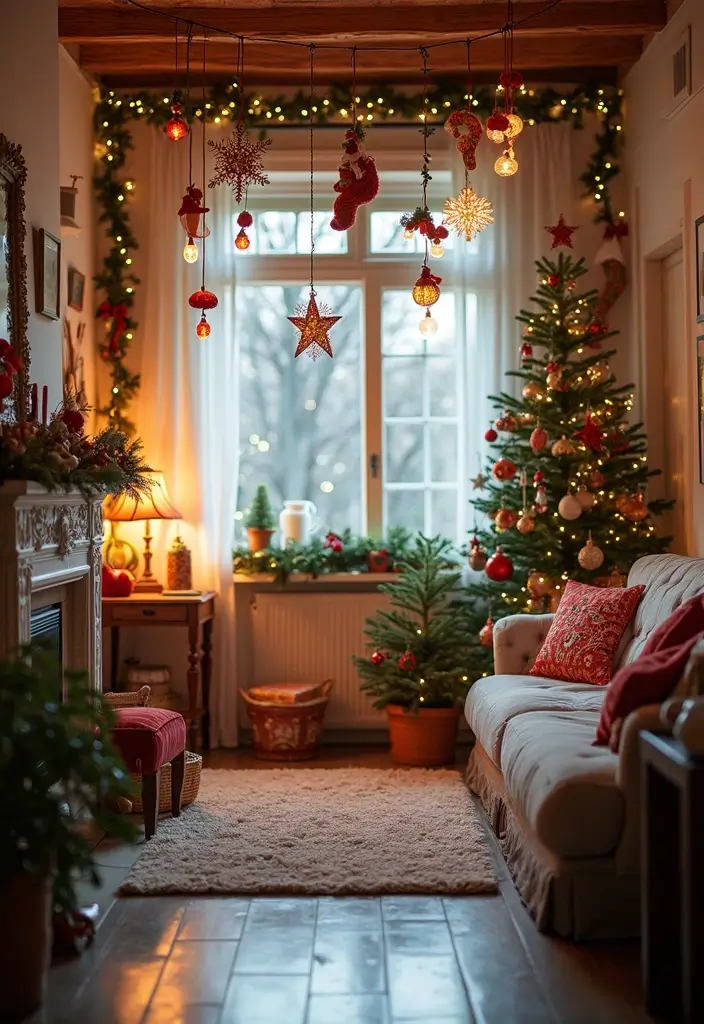 30 Small Living Room Christmas Decor Ideas for a Minimalist Touch - 14. Hanging Decorations 1