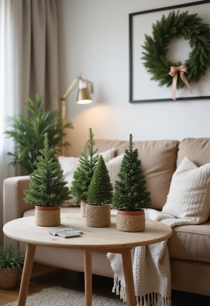 30 Small Living Room Christmas Decor Ideas for a Minimalist Touch - 2. Tiny Potted Christmas Trees 1