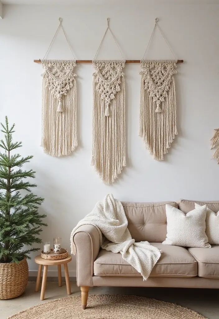 30 Small Living Room Christmas Decor Ideas for a Minimalist Touch - 21. Holiday-Themed Wall Hangings 1