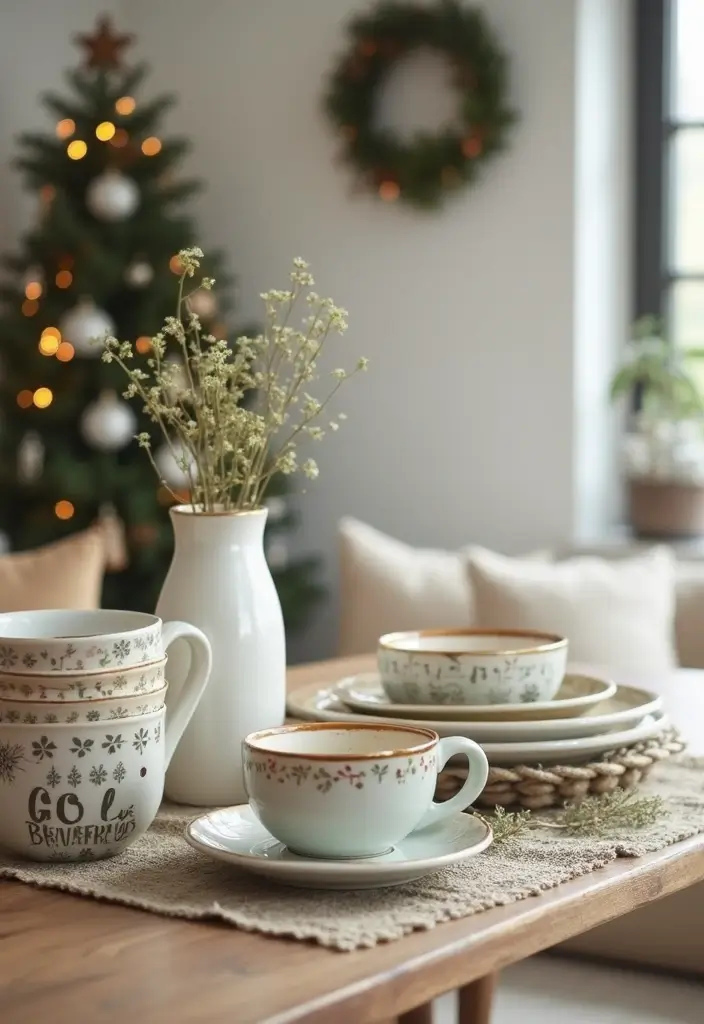30 Small Living Room Christmas Decor Ideas for a Minimalist Touch - 26. Understated Holiday Dishes 1
