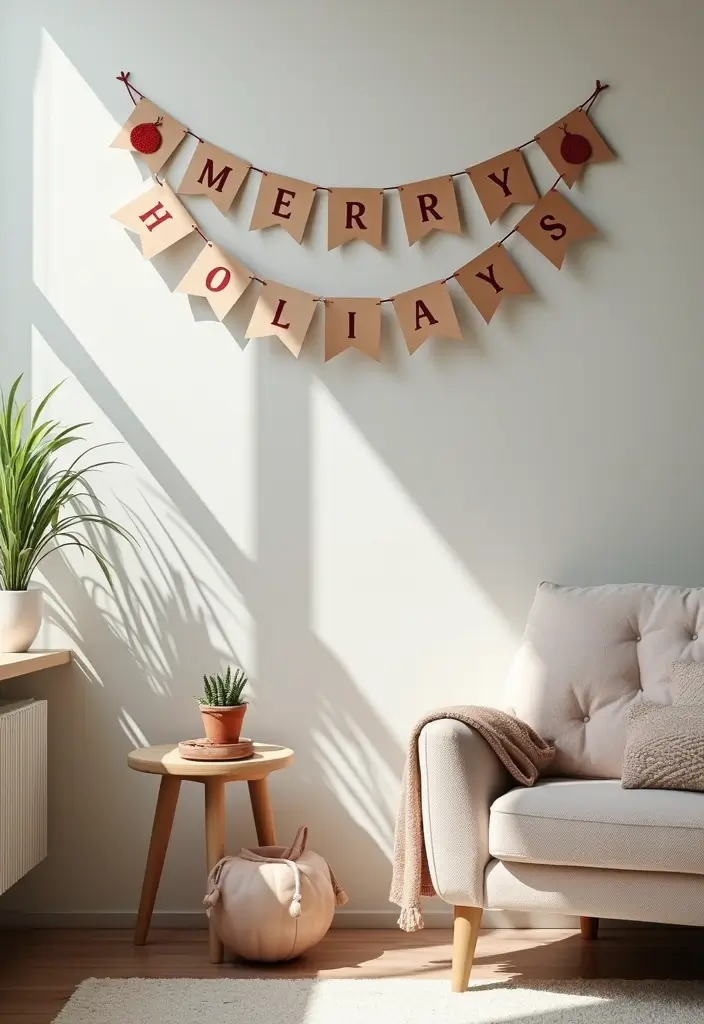 30 Small Living Room Christmas Decor Ideas for a Minimalist Touch - 27. Modern Holiday Banners 1
