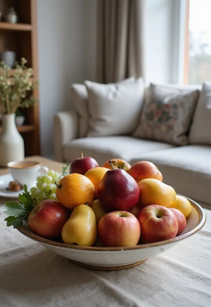 30 Small Living Room Christmas Decor Ideas for a Minimalist Touch - 28. Seasonal Fruit Displays 1
