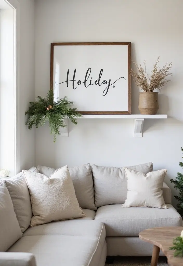 30 Small Living Room Christmas Decor Ideas for a Minimalist Touch - 29. Minimalist Holiday Signs 1