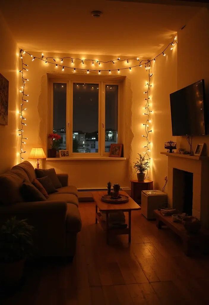 30 Small Living Room Christmas Decor Ideas for a Minimalist Touch - 3. Subtle String Lights 1