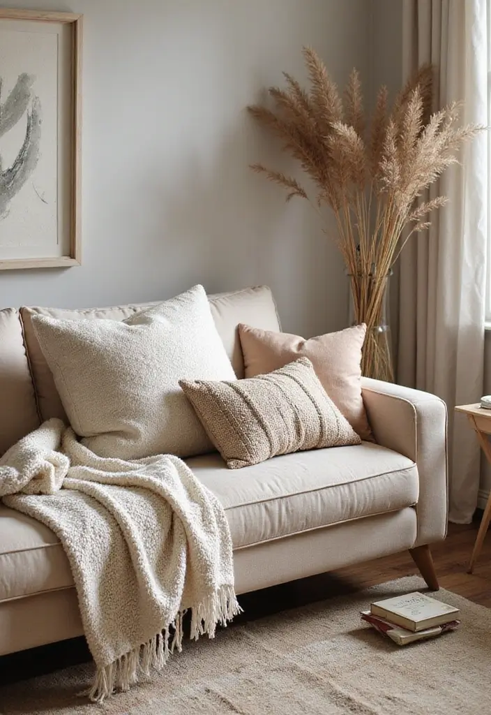 30 Spring Living Room Decor Ideas to Refresh Your Home - 20. Layered Textiles 1