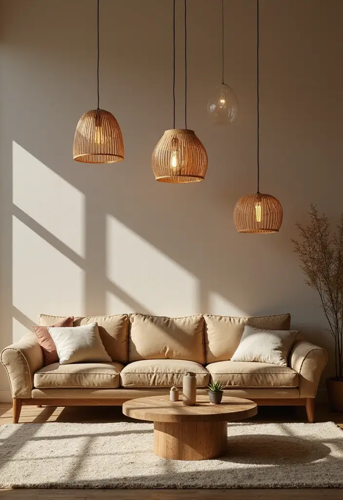 30 Spring Living Room Decor Ideas to Refresh Your Home - 26. Sustainable Lighting Fixtures 1