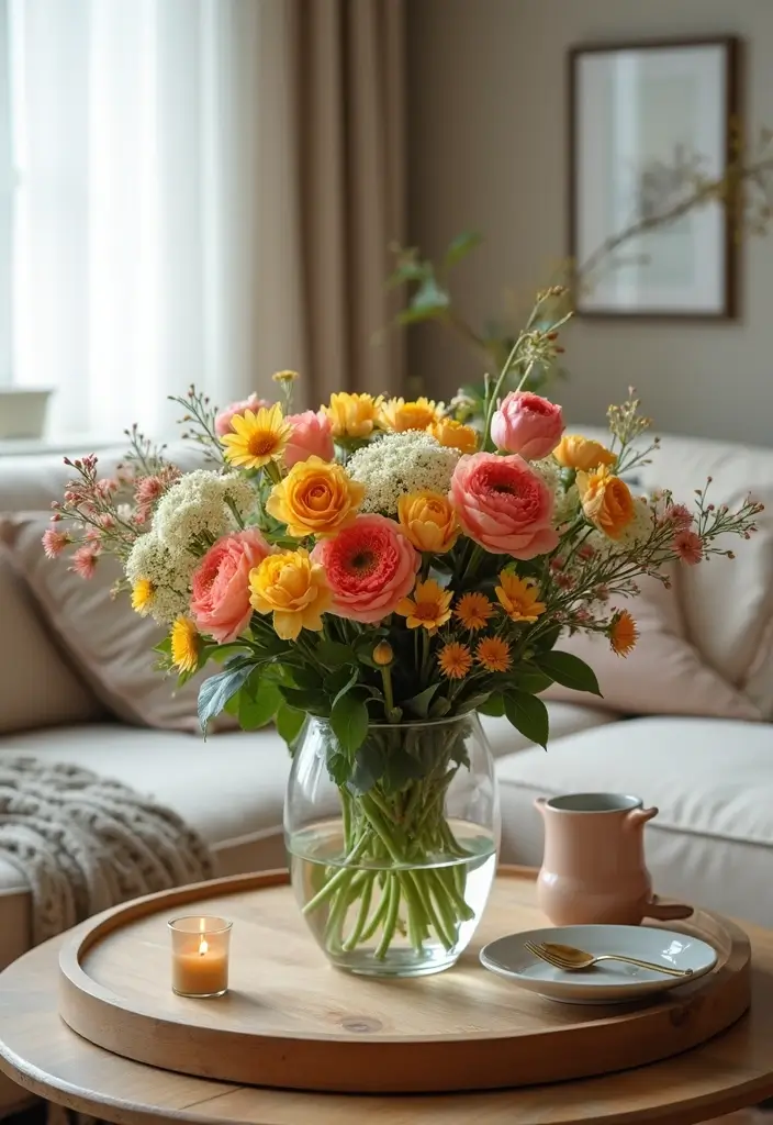 30 Spring Living Room Decor Ideas to Refresh Your Home - 6. Seasonal Florals 1
