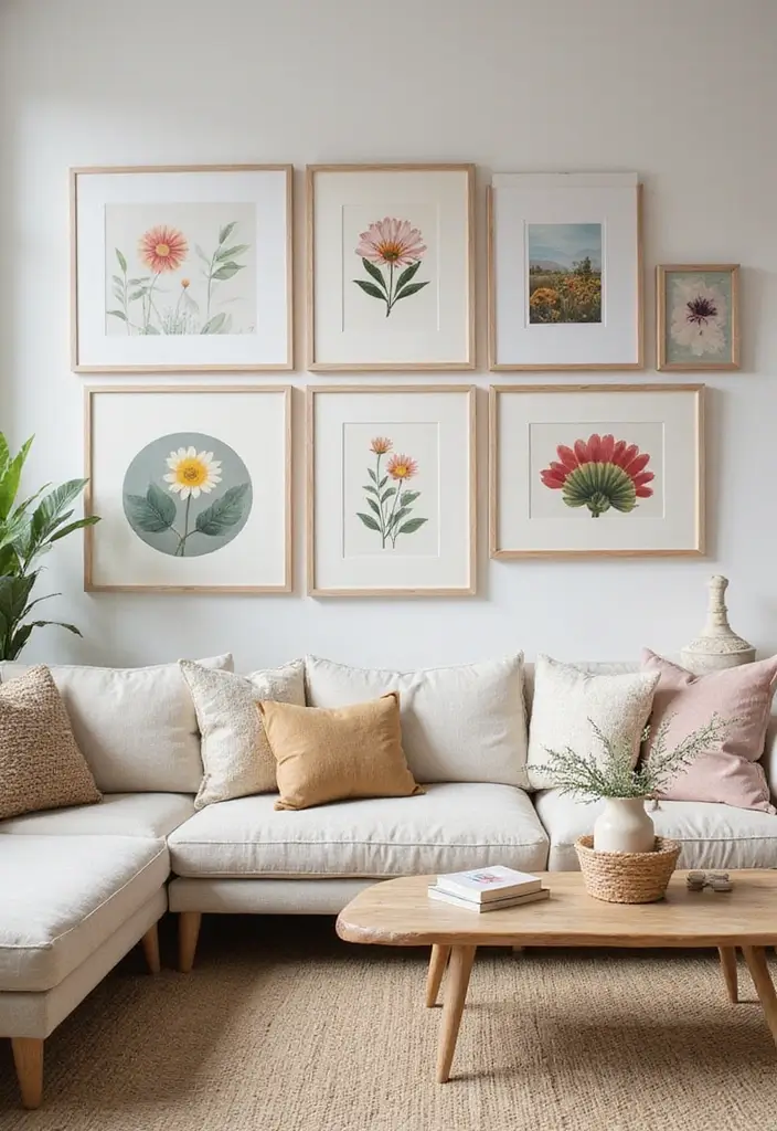 30 Summer Living Room Decor Ideas for Bright Spaces - 26. Artwork with Nature Themes 1