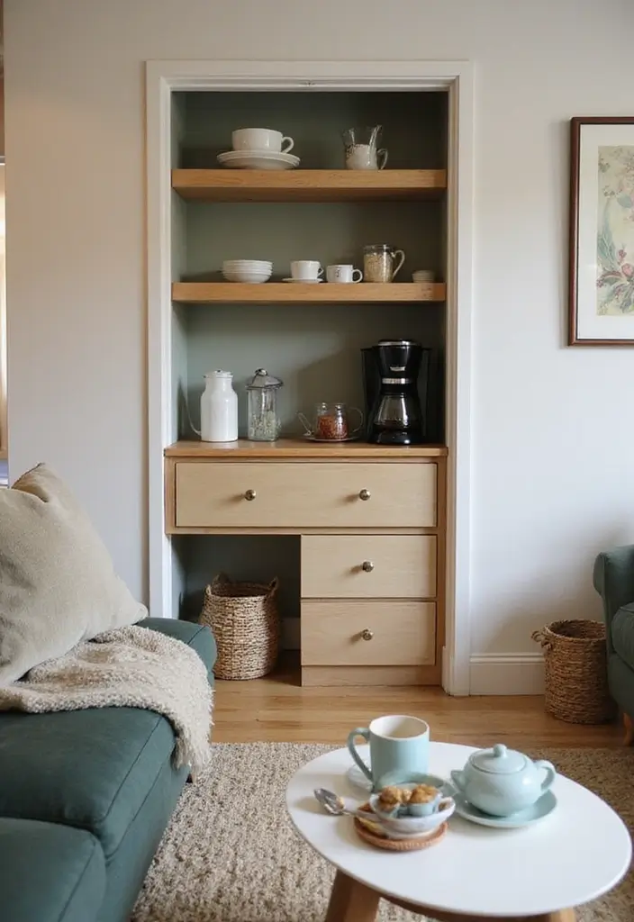 30 Summer Living Room Decor Ideas for Bright Spaces - 29. Create a Coffee Bar 1