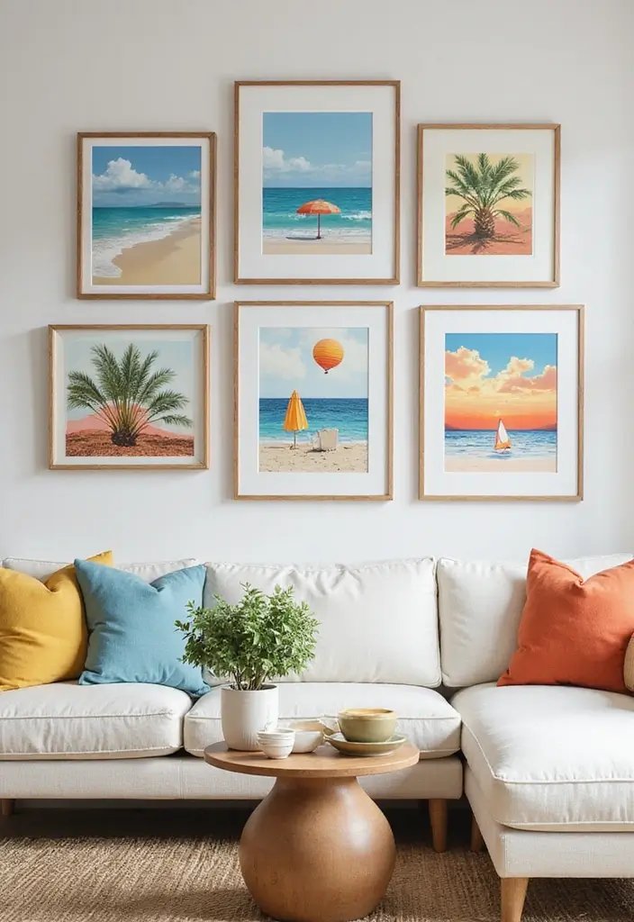 30 Summer Living Room Decor Ideas for Bright Spaces - 5. Summery Artwork 1