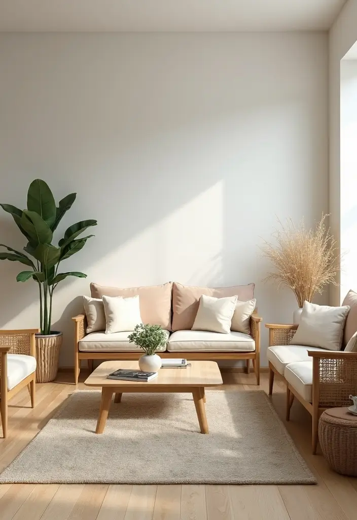 30 Summer Living Room Decor Ideas for Bright Spaces - 7. Light Wood Furniture 1