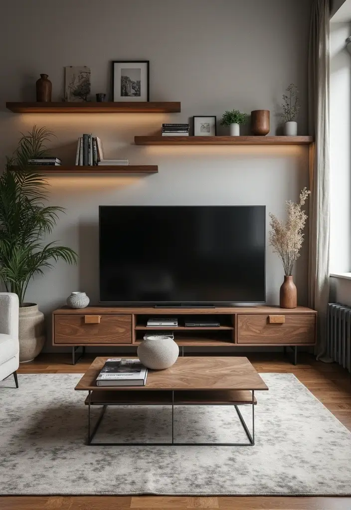 30 TV Wall Decor Ideas for Modern Living Rooms - 10. Industrial Style Accents 1