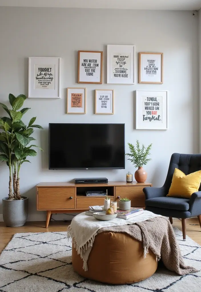 30 TV Wall Decor Ideas for Modern Living Rooms - 13. Inspirational Quotes Display 1