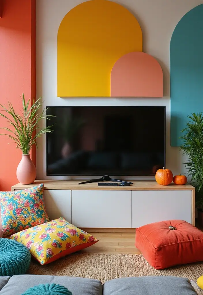 30 TV Wall Decor Ideas for Modern Living Rooms - 14. Bold Color Accents 1