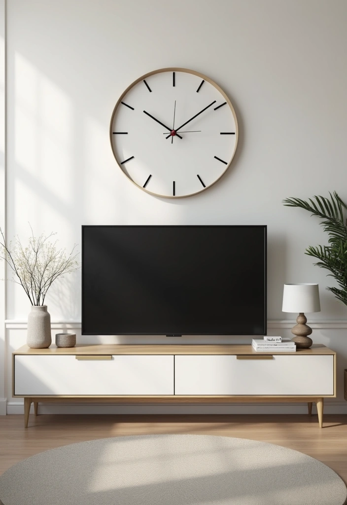 30 TV Wall Decor Ideas for Modern Living Rooms - 16. Minimalist Wall Clocks 1