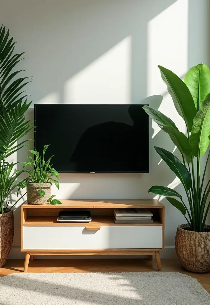 30 TV Wall Decor Ideas for Modern Living Rooms - 17. Statement Plants 1