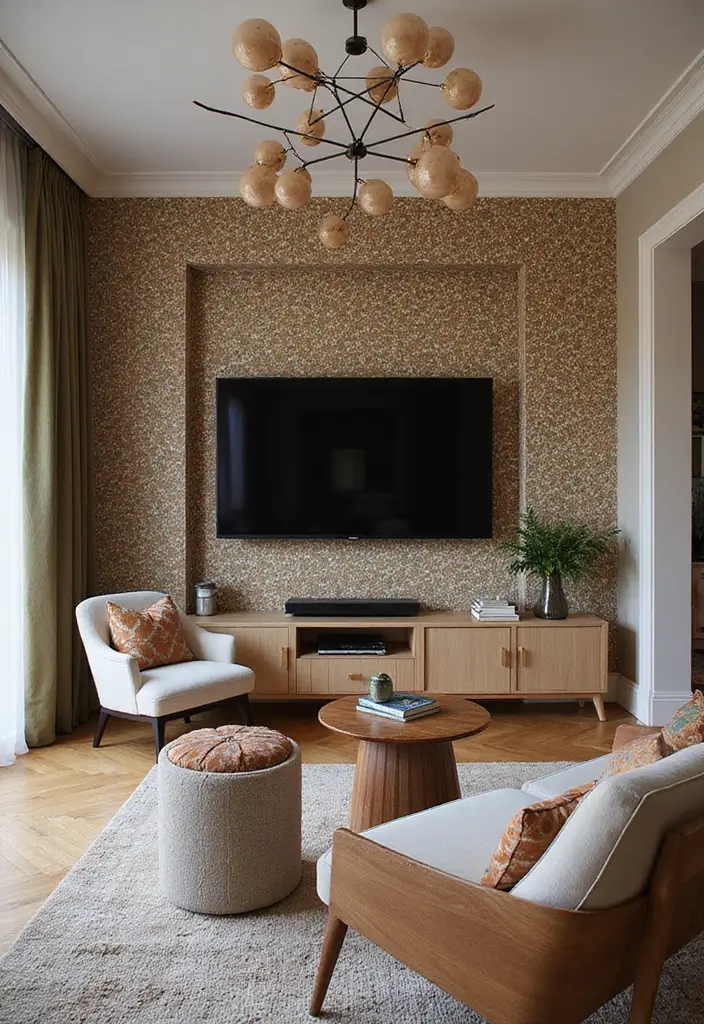 30 TV Wall Decor Ideas for Modern Living Rooms - 19. Play with Patterns 1