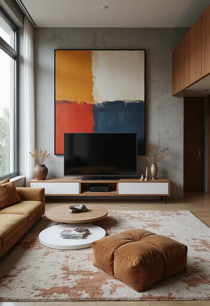 30 TV Wall Decor Ideas for Modern Living Rooms - 2. Large-Scale Art Pieces 1