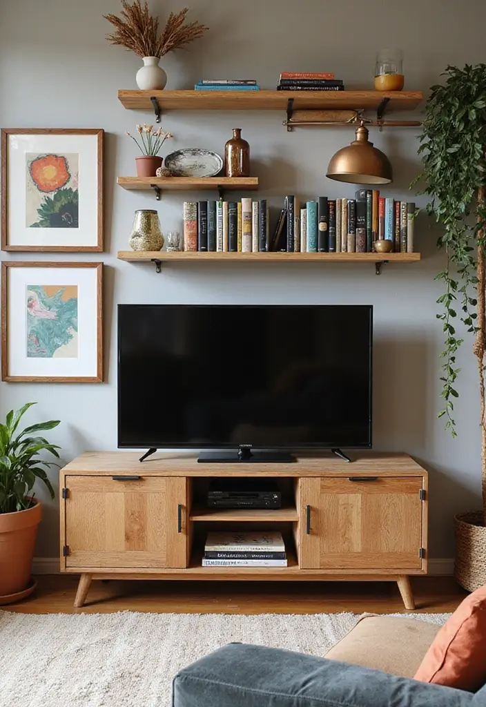 30 TV Wall Decor Ideas for Modern Living Rooms - 20. Artful Book Displays 1