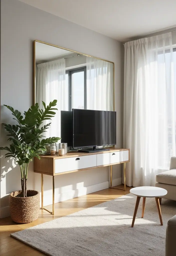 30 TV Wall Decor Ideas for Modern Living Rooms - 22. Frameless Mirrors 1