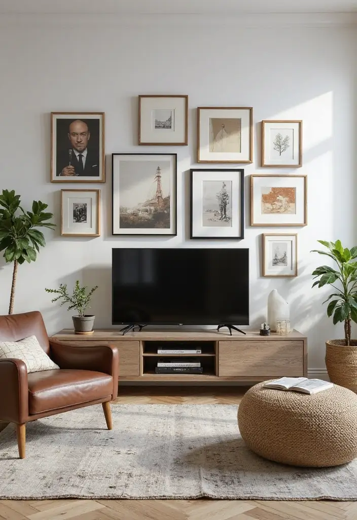 30 TV Wall Decor Ideas for Modern Living Rooms - 23. Layered Art 1