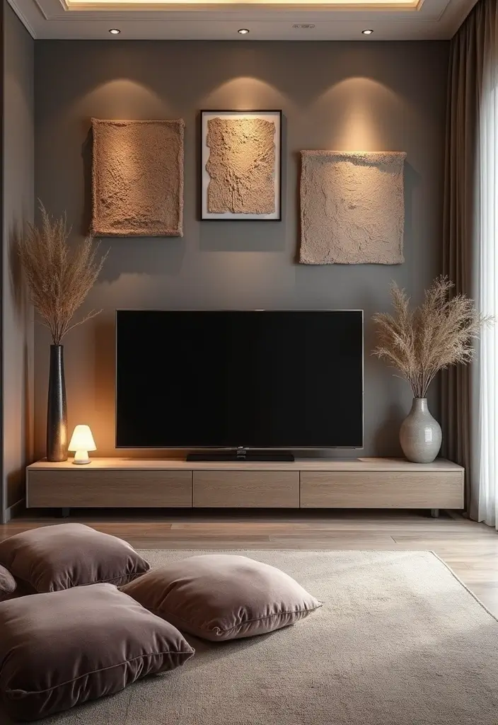 30 TV Wall Decor Ideas for Modern Living Rooms - 25. Luxe Textures 1
