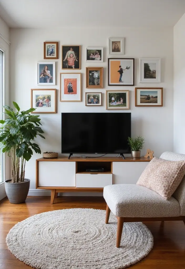 30 TV Wall Decor Ideas for Modern Living Rooms - 3. Gallery Wall of Memories 1