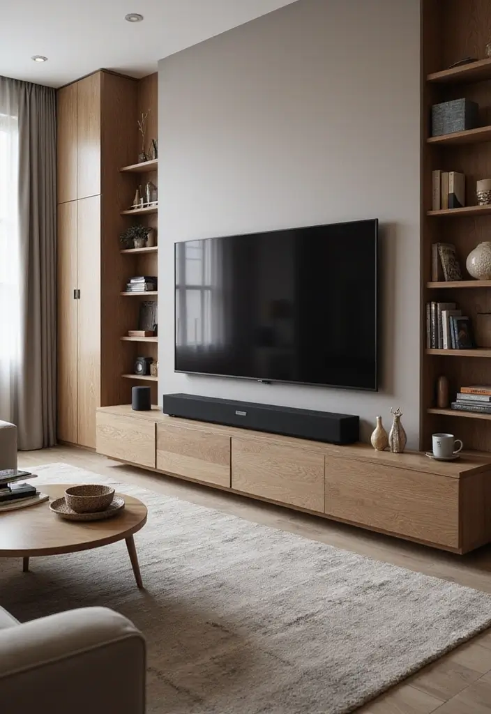 30 TV Wall Decor Ideas for Modern Living Rooms - 30. Sound Bars as Decor Elements 1