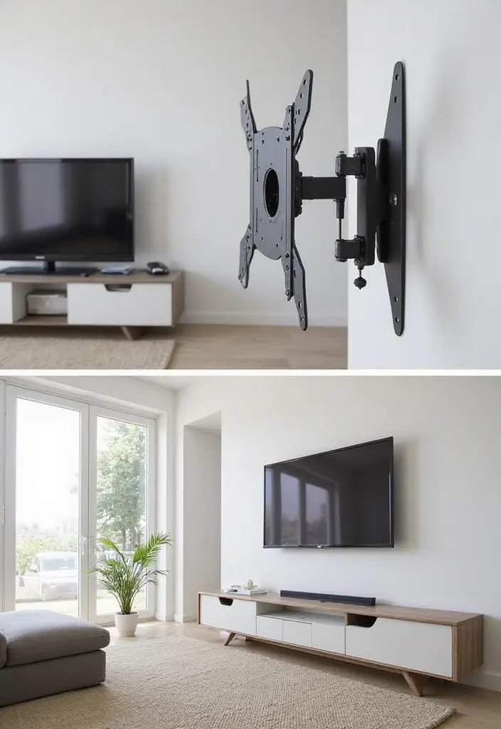 30 TV Wall Decor Ideas for Modern Living Rooms - 5. Dual-Purpose Mounts 1