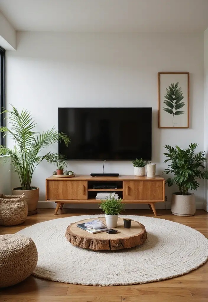 30 TV Wall Decor Ideas for Modern Living Rooms - 9. Nature-Inspired Decor 1
