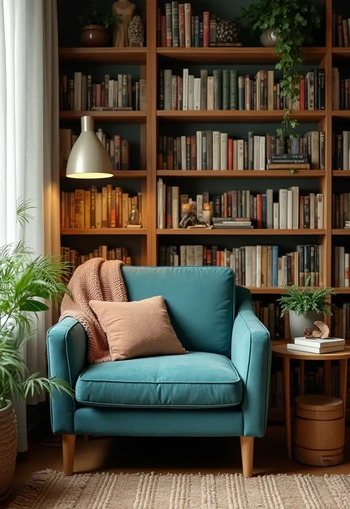 30 Teal Sofa Living Room Decor Ideas - 11. Cozy Reading Nook 1