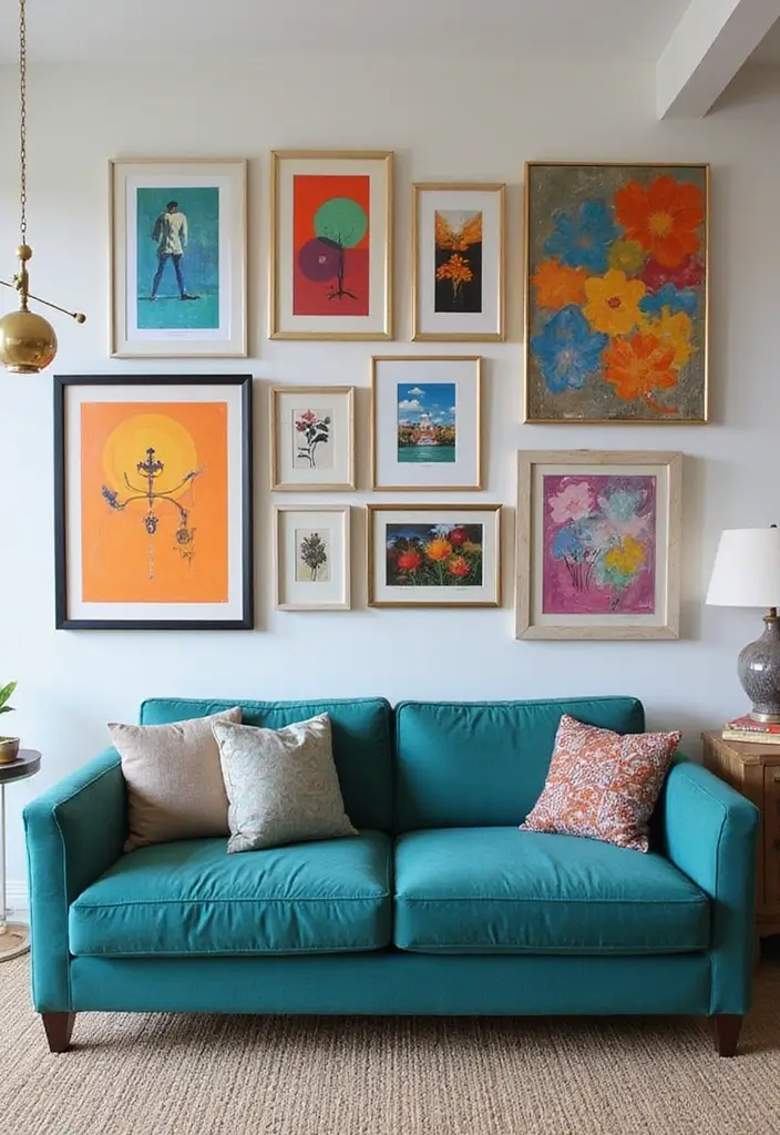 30 Teal Sofa Living Room Decor Ideas - 8. Artistic Touches 1