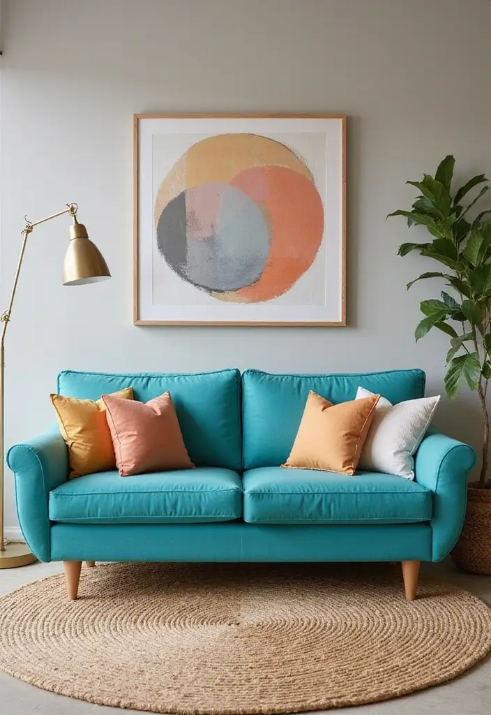 30 Turquoise Living Room Decor Ideas for Bold Style - 1. Turquoise Sofa as the Centerpiece 1