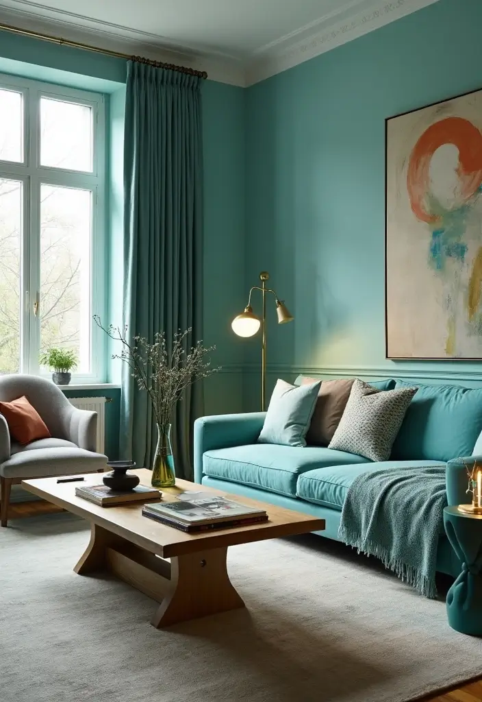 30 Turquoise Living Room Decor Ideas for Bold Style - 10. Turquoise Lighting Fixtures 1