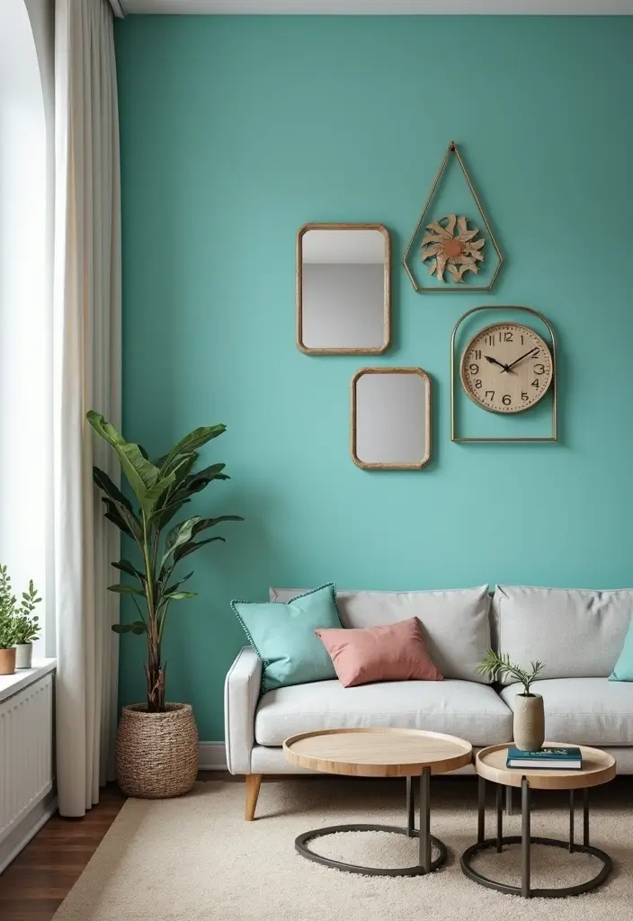 30 Turquoise Living Room Decor Ideas for Bold Style - 11. Turquoise Wall Decor 1