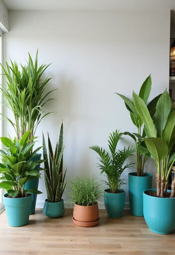 30 Turquoise Living Room Decor Ideas for Bold Style - 18. Turquoise Indoor Plants 1