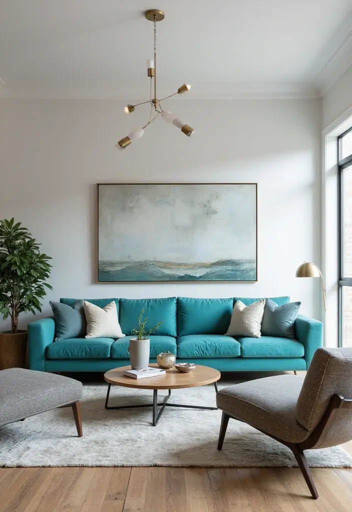 30 Turquoise Living Room Decor Ideas for Bold Style - 23. Turquoise Couches 1
