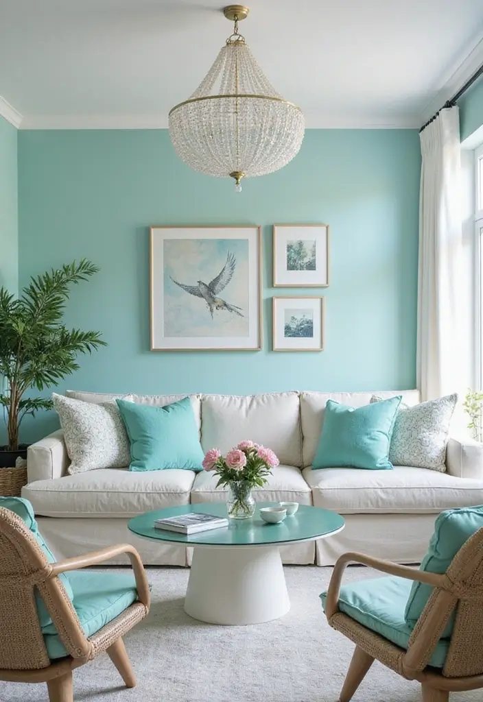 30 Turquoise Living Room Decor Ideas for Bold Style - 26. Turquoise and White Combo 1