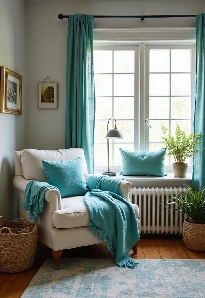 30 Turquoise Living Room Decor Ideas for Bold Style - 27. Cozy Turquoise Nooks 1