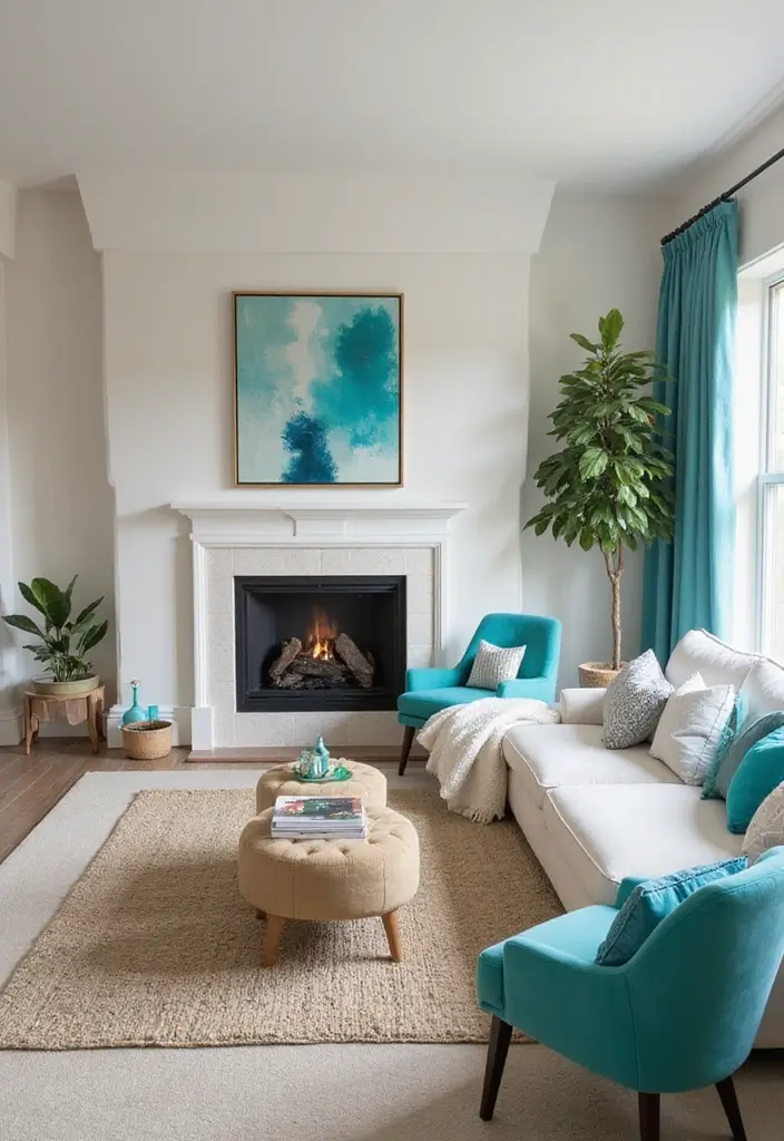 30 Turquoise Living Room Decor Ideas for Bold Style - 29. Turquoise and Neutral Palette 1
