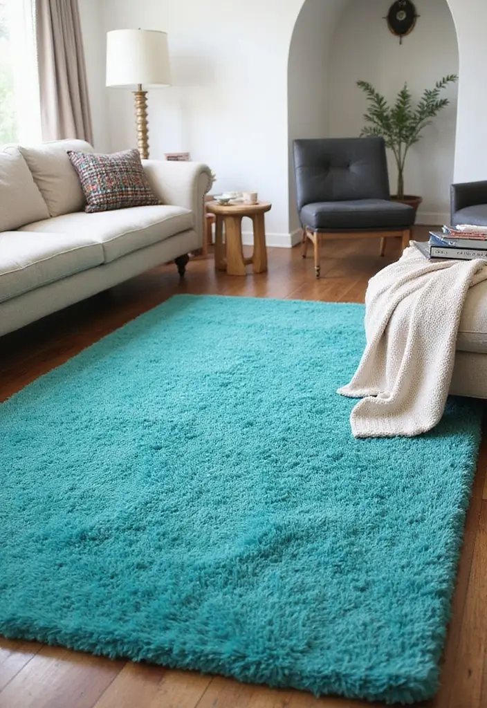 30 Turquoise Living Room Decor Ideas for Bold Style - 5. Turquoise Area Rugs 1