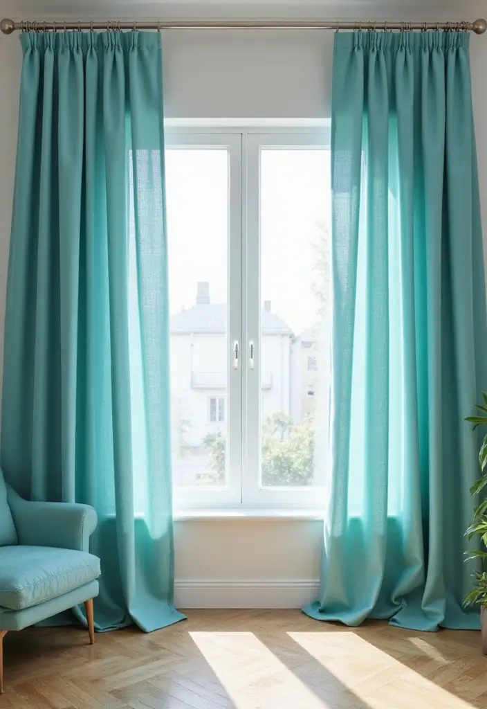 30 Turquoise Living Room Decor Ideas for Bold Style - 6. Turquoise Curtains 1